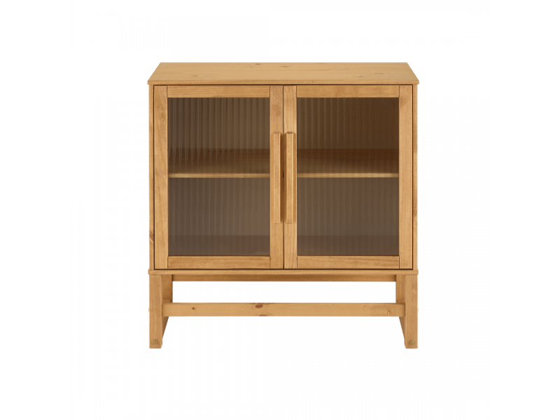 BALCÃO com vidro canelado em cera com toque acetinado natural DE MADEIRA MACIÇA com 2 PORTAS e prateleira interna / coleção Acapulco